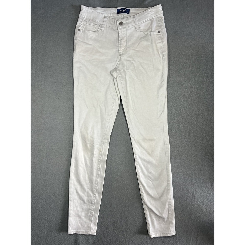 Old Navy Rockstar‎ Mid-Rise White Shimmer Skinny Jeans Women's Size 4 Regular